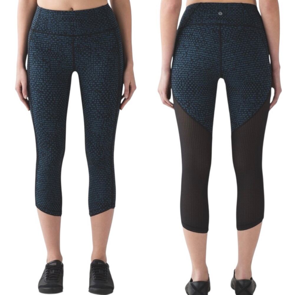 Lululemon Free Runner Crop 21” Shatter Weave Desert Teal Leggings Womens Size 6